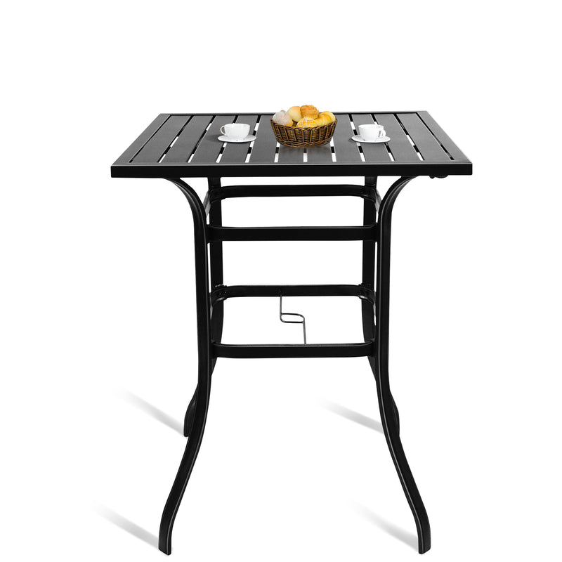 Bigroof Patio 31.5" x 31.5" Large Square High Bar Table with Wood Like Top, 1.57" Umbrella Hole and Metal Frame for 2 or 4 Person