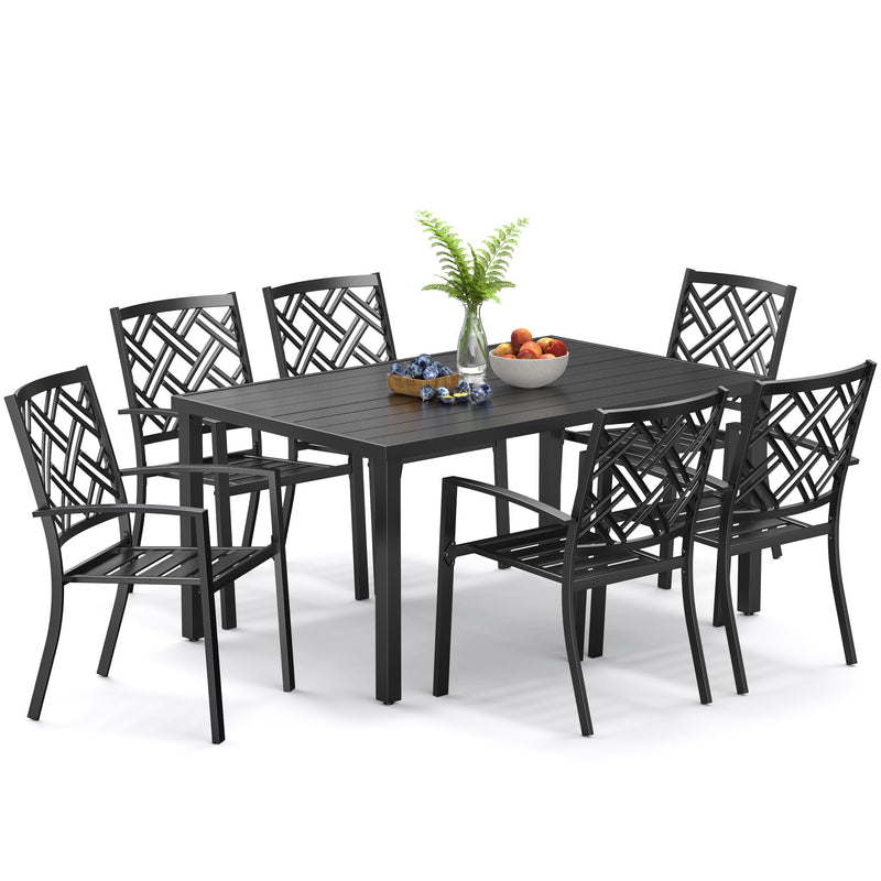 Copy of Bigroof 7 Piece Metal Outdoor Patio Dining Sets for 6, Stackable Chairs and Steel 60" Rectangle Table with Umbrella Hole