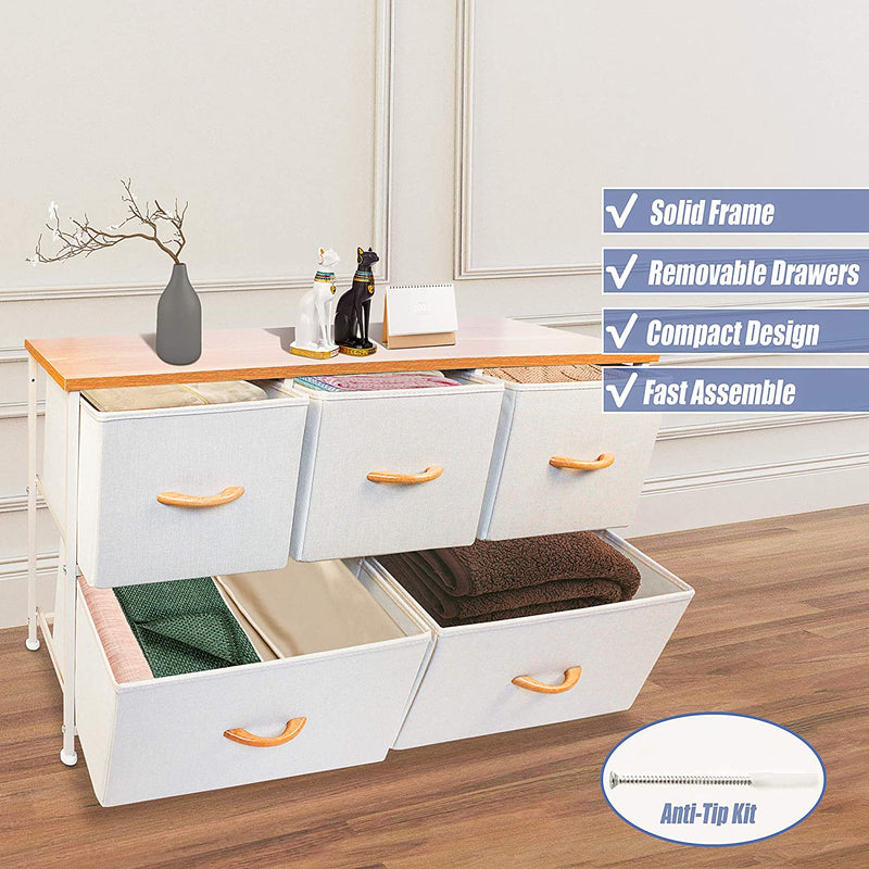 Wooden Handle Dresser Storage Chest (5 Drawers) - bigroofus
