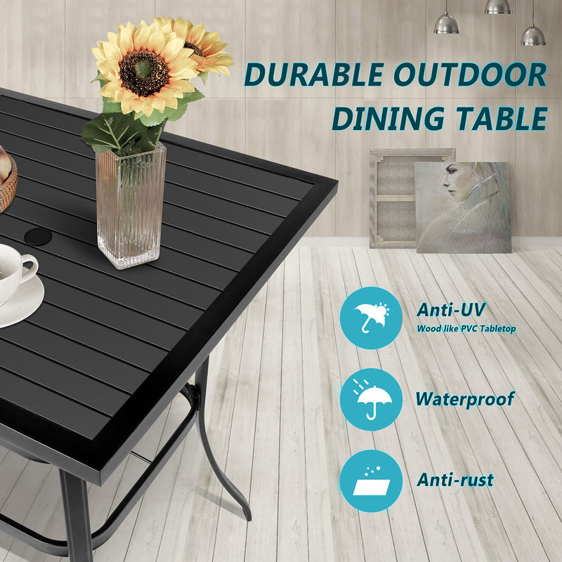 Bigroof Patio 31.5" x 31.5" Large Square High Bar Table with Wood Like Top, 1.57" Umbrella Hole and Metal Frame for 2 or 4 Person