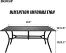 Bigroof Outdoor Table 63" Patio Metal Steel Classic Rectangle Black Dining Table with 1.57" Umbrella Hole for Garden, Backyard, Deck (63'')
