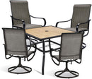 Bigroof Outdoor Dining Set 5 Pieces Patio Dining Table & Chairs Set Clearance with 4 Swivel Textilene Dining Chairs & 1 Square 37"x37" Umbrella Dining Table, for Outdoor Kitchen Lawn & Garden