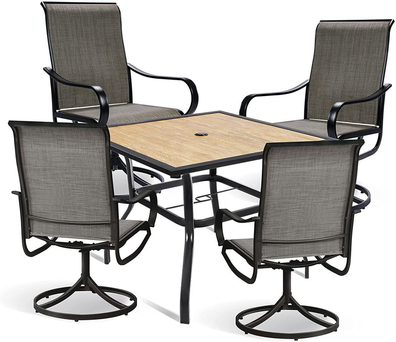 Bigroof Patio Furniture Sets 5 Piece Outdoor Dining Set Table and Chairs with 1 x 37"x37" Square UmbrellaTable and 4 x Textilene Swivel Patio Chair for Outdoor, Kitchen, Backyard, Patio, Lawn & Garden - bigroofus