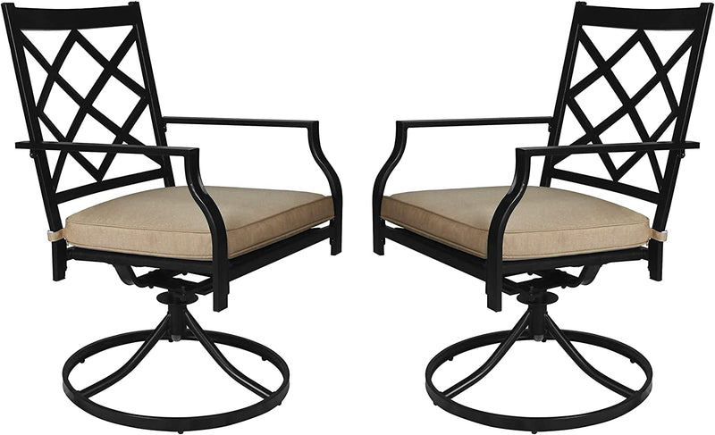 Bigroof Swivel Patio Chairs Set of 2 Outdoor Metal Steel-Framed Rocking Dining Chairs with Seat Cushion Backyard Furniture Sets for Patio, Lawn & Garden