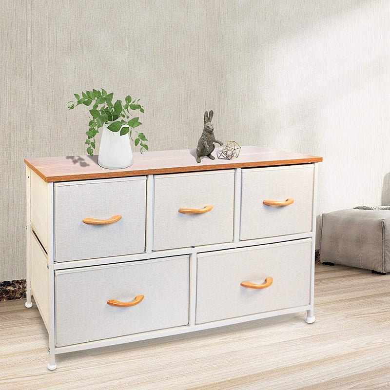 Wooden Handle Dresser Storage Chest (5 Drawers) - bigroofus