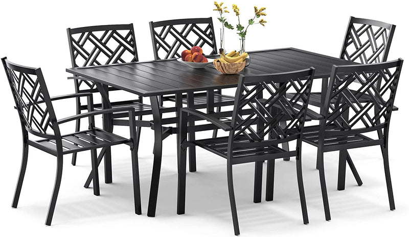 Copy of Bigroof 7 Piece Metal Outdoor Patio Dining Sets for 6, Stackable Chairs and 63" Classic Rectangle Table with Umbrella Hole