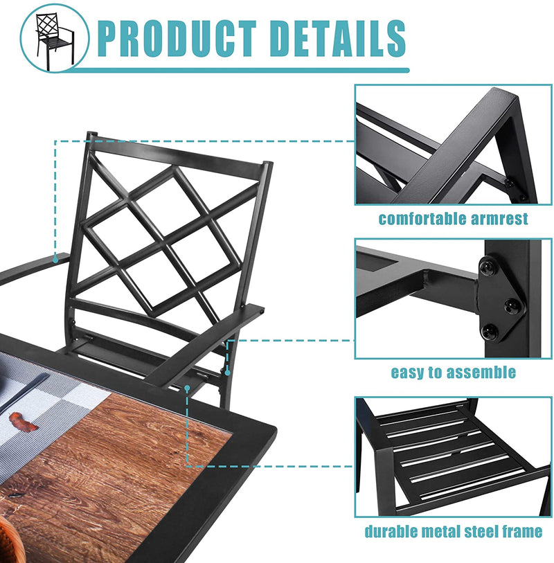 Copy of Copy of Bigroof 5 Piece Metal Outdoor Patio Dining Sets for 4, Stackable Chairs and Steel 37" Square Table with Umbrella Hole