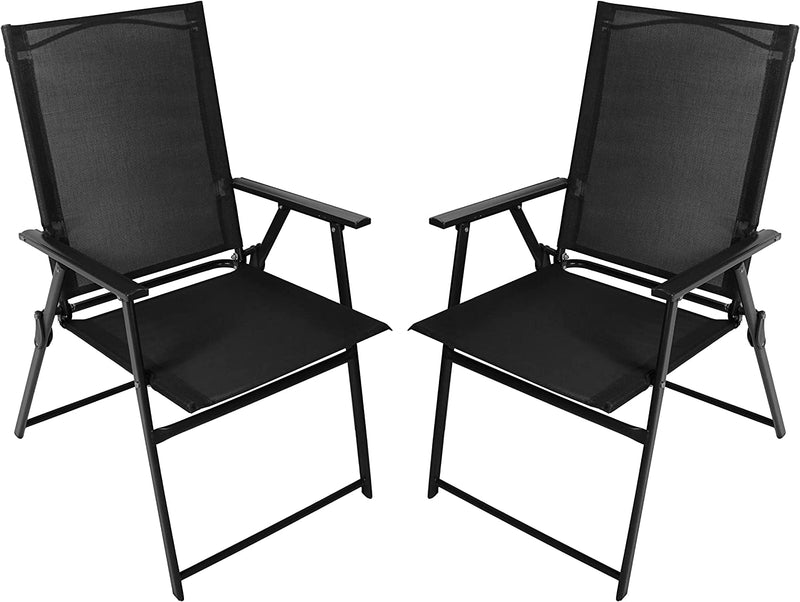 Bigroof Patio Dining Chairs Set of 2, Outdoor Portable Folding Chairs, 2-Pack Patio Chairs, Lawn Chair with Armrest and Metal Frame, Suitable for Camping Pool Beach Deck