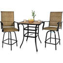 Patio Bar Table And 360° Swivel Stools with High Back and Armrest, Padded Textilene Swivel Chairs with Wook Like Top Table, Outdoor Furniture Set (Table & Chairs) - bigroofus