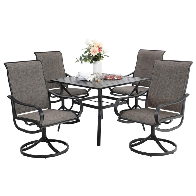 Bigroof Patio Furniture Table and Chairs 5 Pieces Set, 1 x 37" Metal Patio Dining Table with 1.57" Umbrella Hole and 4 x Textilene Swivel Patio Chairs for Outdoor, Kitchen, Backyard, Patio, Lawn & Garden - bigroofus