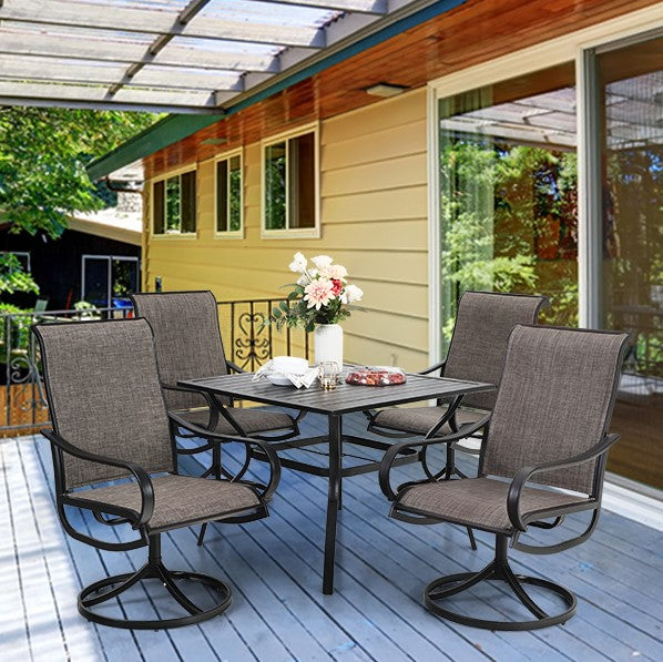 Bigroof Patio Furniture Table and Chairs 5 Pieces Set, 1 x 37" Metal Patio Dining Table with 1.57" Umbrella Hole and 4 x Textilene Swivel Patio Chairs for Outdoor, Kitchen, Backyard, Patio, Lawn & Garden - bigroofus